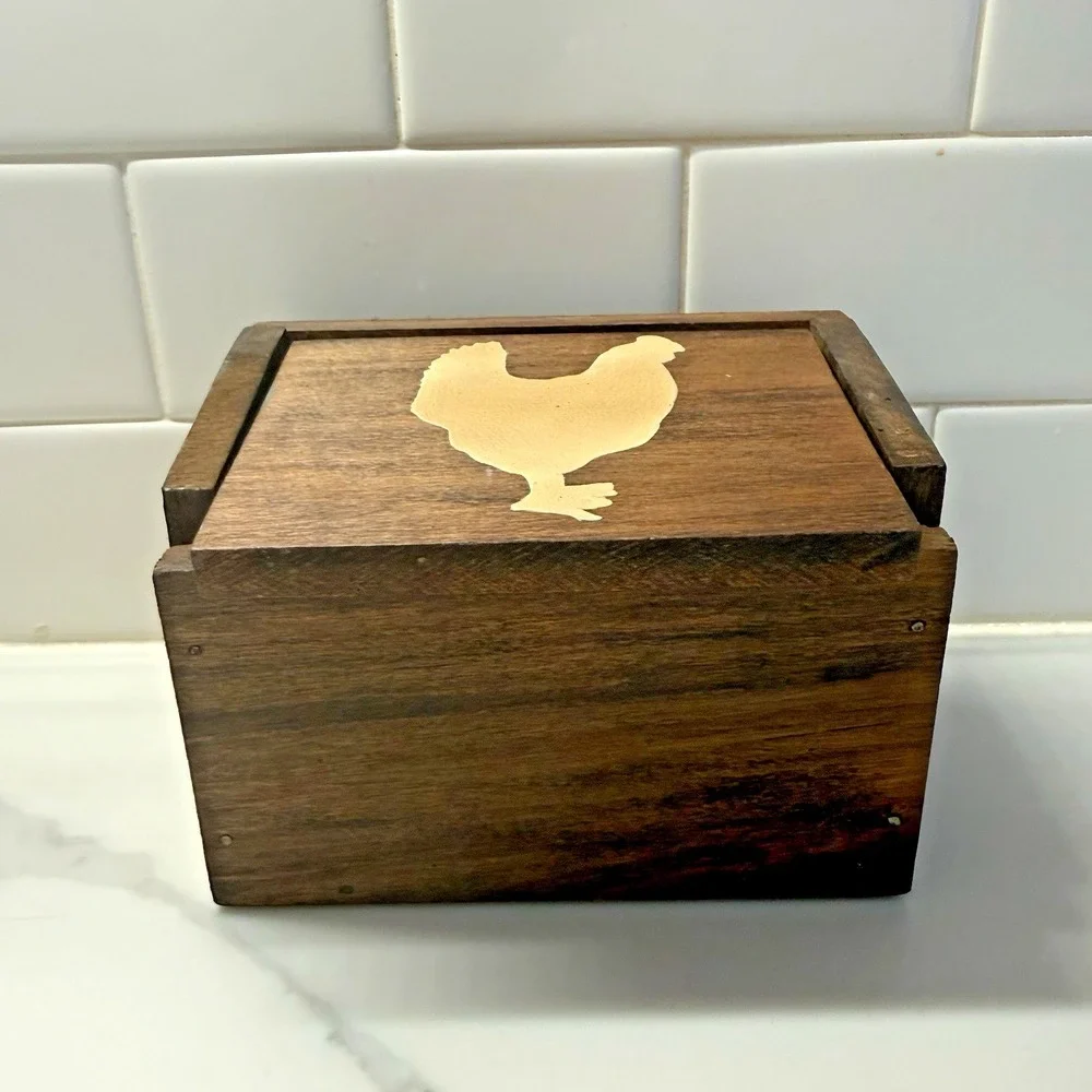 Vintage Wooden Recipe Box with Painted Chicken Farmhouse Kitchen Decor 6